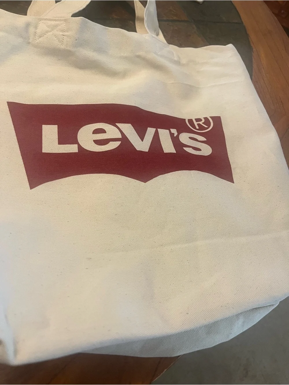 Levi's White Canvas Tote with Red Logo Panel